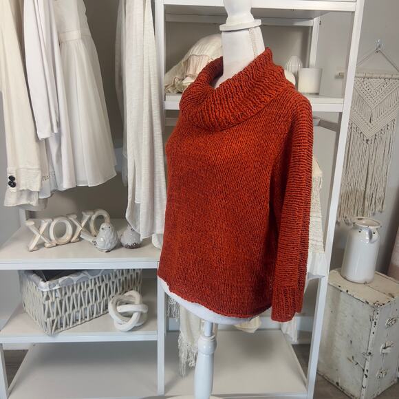 Project Women's SIze L Orange Chunky Knit Cowlneck Sweater #3178 - Picture 2 of 8